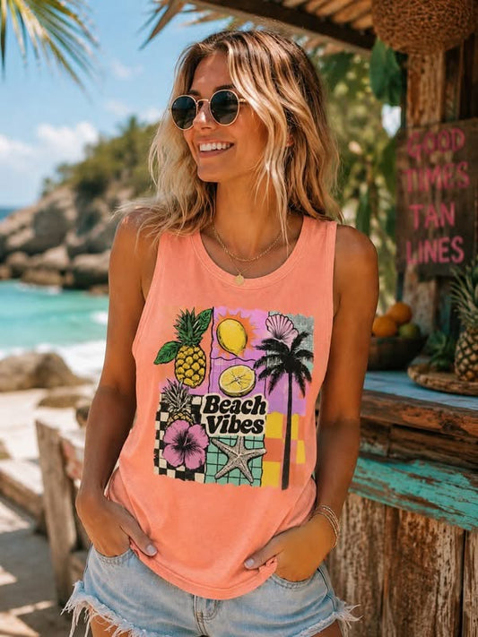Beach Vibes- Melon Comfort Color Unisex Graphic Tank Top