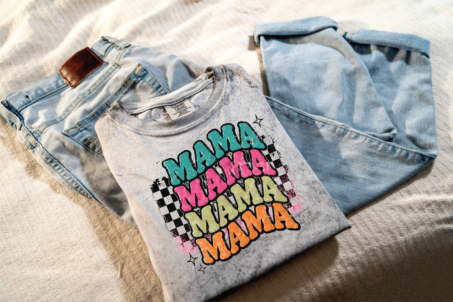 Mama Checkered- Smoke Colorblast Comfort Color Unisex Graphic Tee