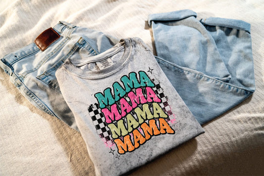 Mama Checkered- Smoke Colorblast Comfort Color Unisex Graphic Tee