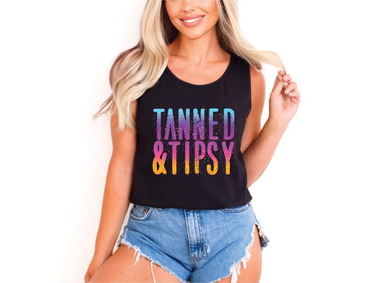 Tanned And Tipsy- Black Comfort Color Unisex Tank Top