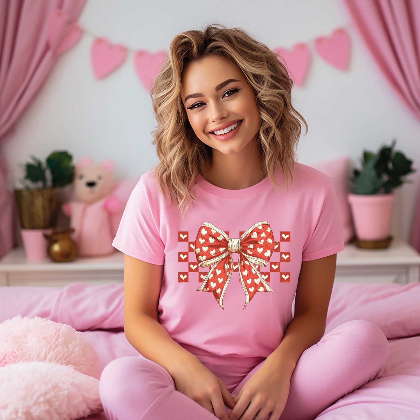 Checkered Heart Bow
