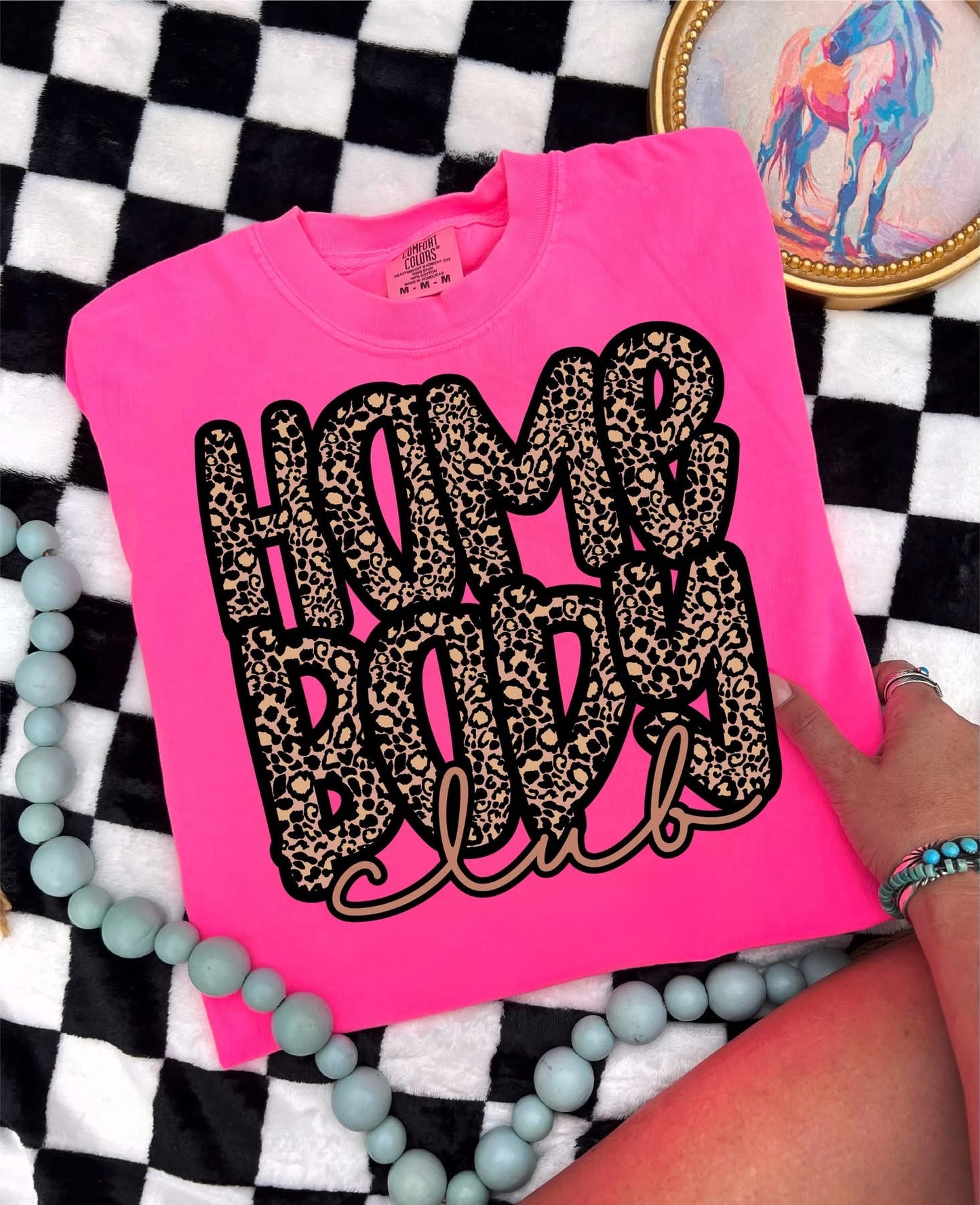 Leopard Homebody Club - Comfort Color Neon Pink UNISEX Tee