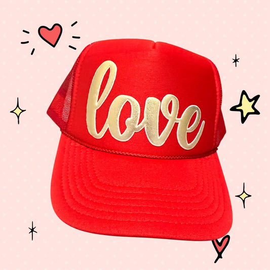 Love Metallic Puff Trucker Hat