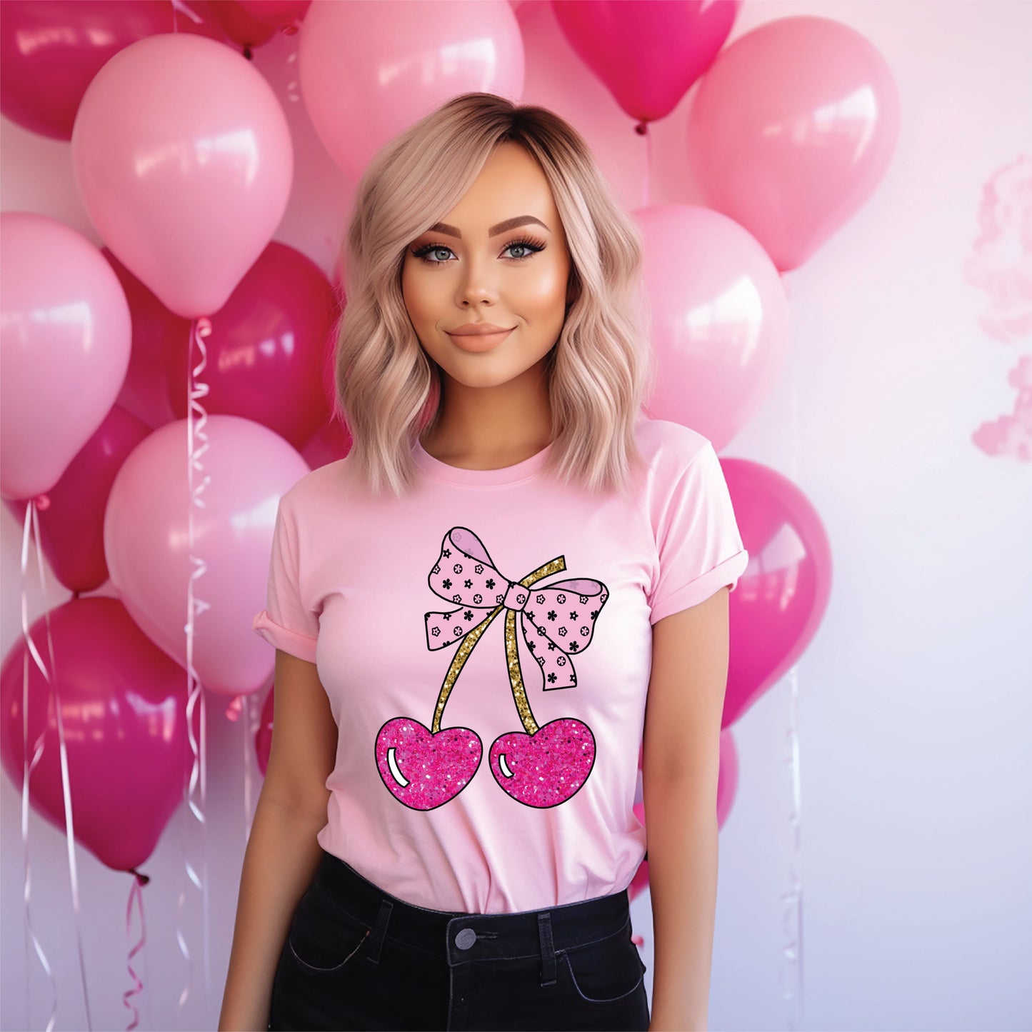 Pink Cherries with Bow