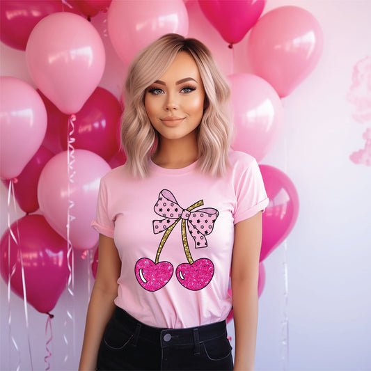 Pink Cherries with Bow