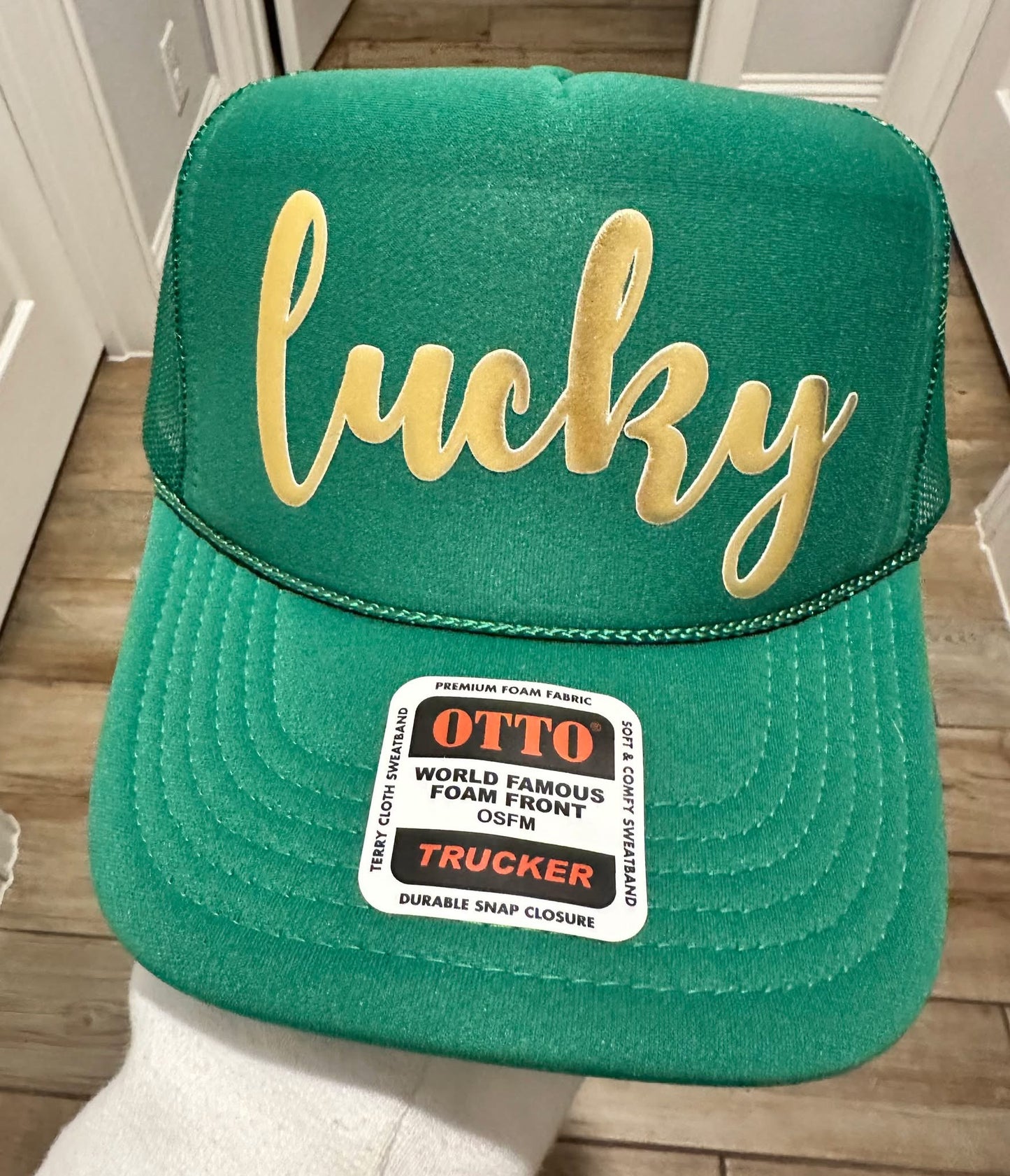 Lucky Metallic Gold Puff Trucker Hat