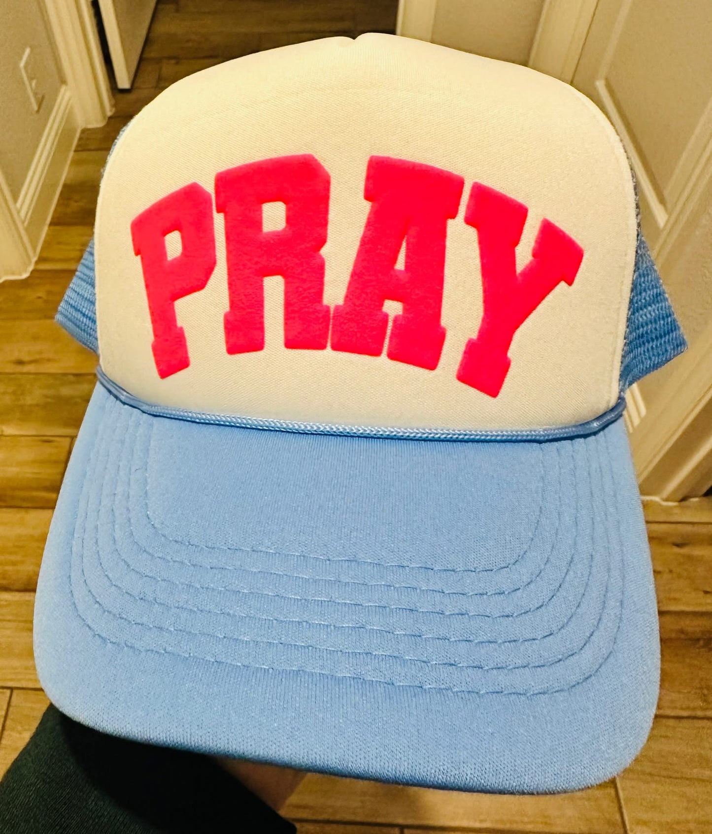 Pray Neon Pink Puff Trucker Hat