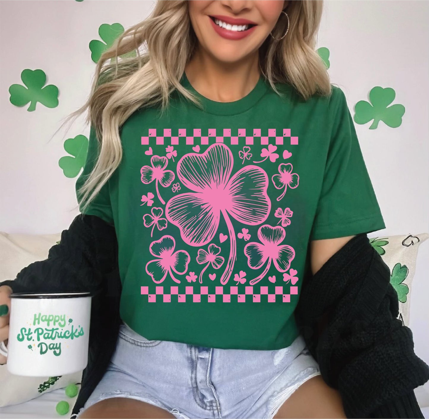 Pink Checkered Shamrock