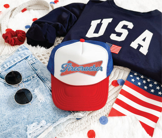 Firecracker Unisex Red/White/Blue Unisex Foam Trucker Hat