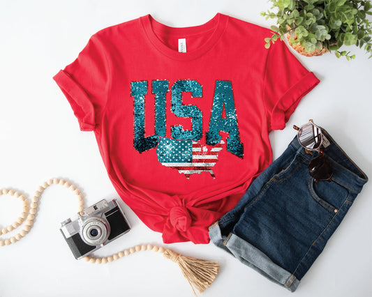 USA Faux Glitter Unisex Graphic Tee