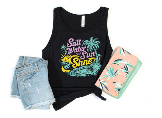 Salt Water and Sun Shine Black Unisex Tank Top