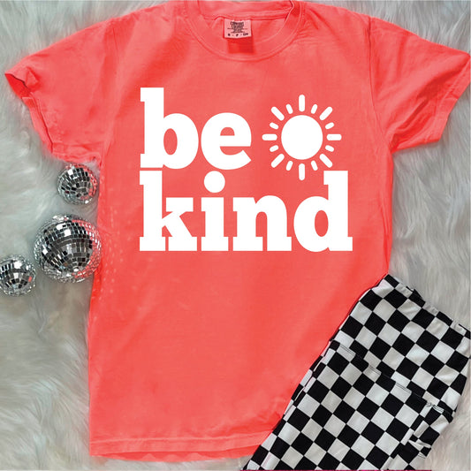 Be Kind- Neon Red Orange Unisex Comfort Color Graphic Tee