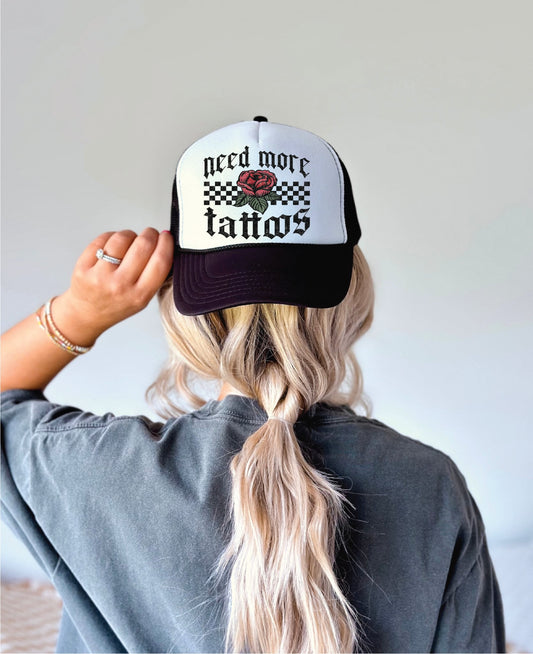 Need More Tattoos-Black & White Unisex Trucker Hat
