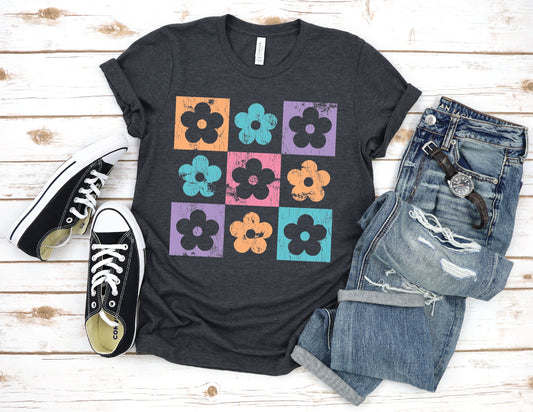 Colorful Checkered Daisy -Unisex Graphic Tee