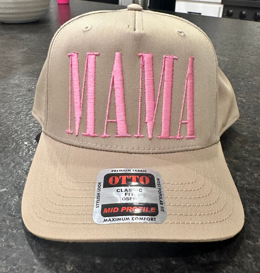 Mama- Beige Unisex Embroidery Hat
