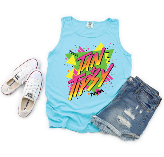 Tan and Tipsy  Lagoon Blue Unisex Comfort Color Graphic Tank Top