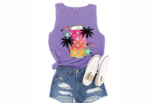 Summer Beer Can-Violet Comfort Color Unisex Graphic Tank Top