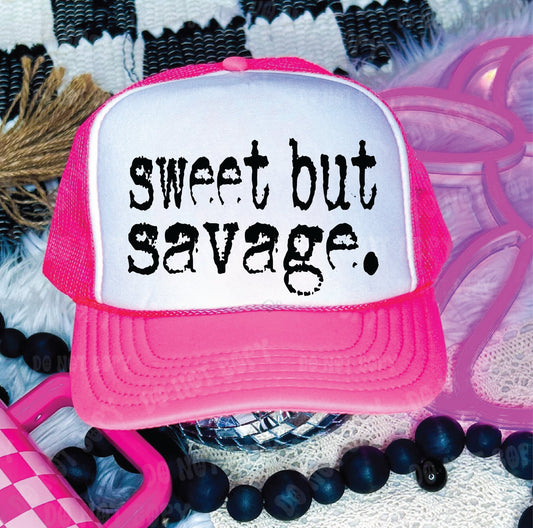 Sweet but Savage Neon Pink and White Unisex Foam Trucker Hat
