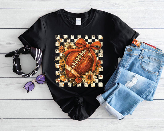 Checker Football Bow-Black Comfort Color Unisex Graphic Tee
