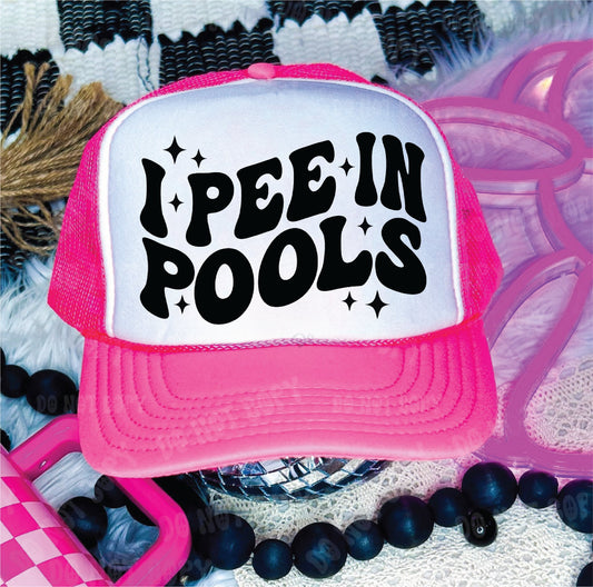 I Pee In Pools Neon Pink & White Trucker Hat