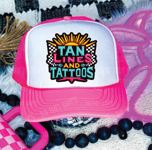 Tan Lines and Tattoos Neon Pink and White Unisex Foam Trucker Hat