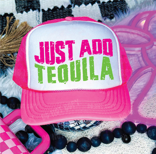 Just Add Tequila Neon Pink and White Unisex Foam Trucker Hat