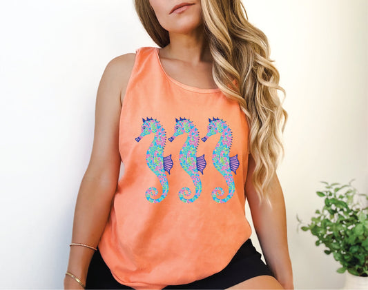 Floral Seahorse Melon Unisex Tank Top