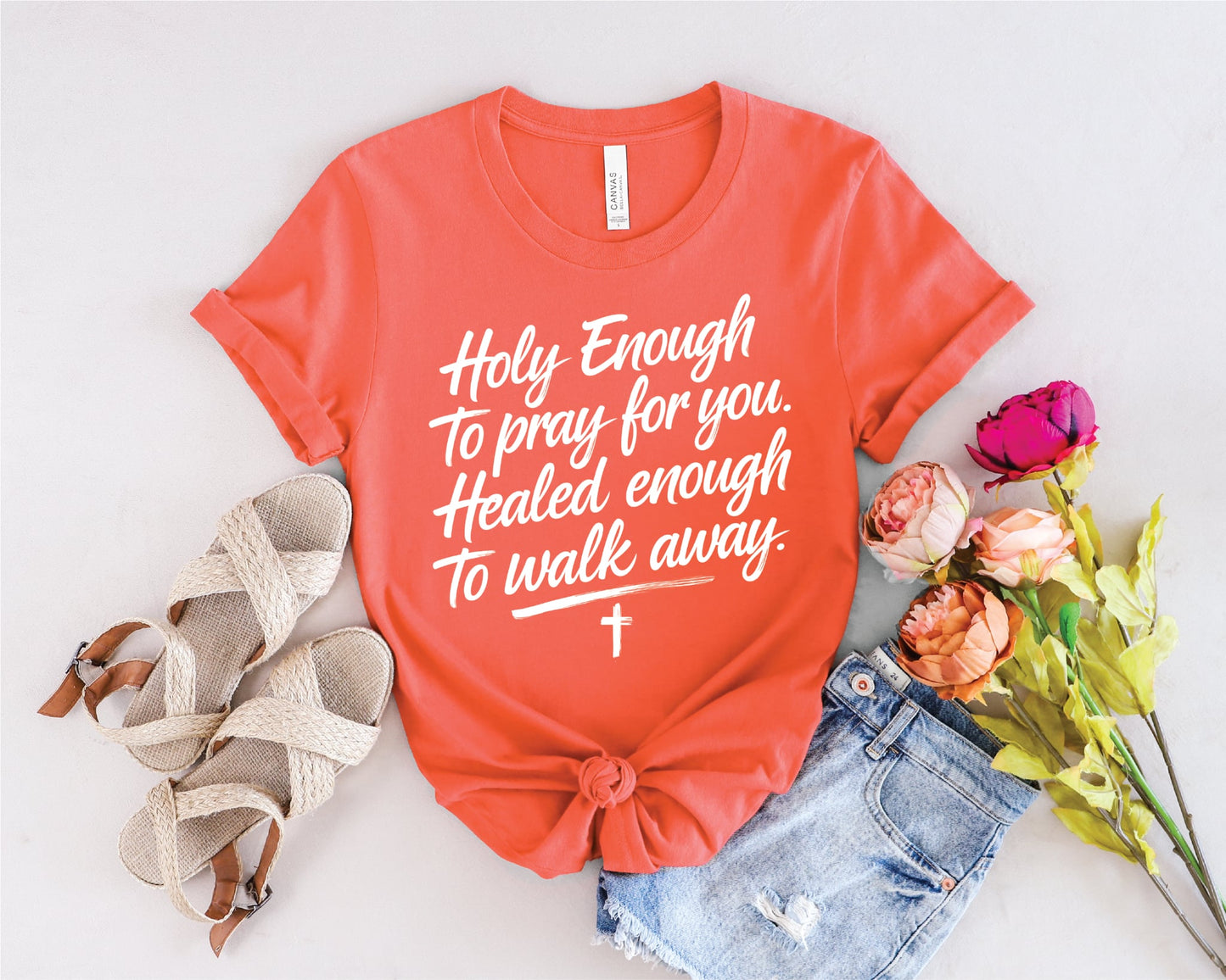 Holy Enough To Pray Coral Unisex Graphic Tee