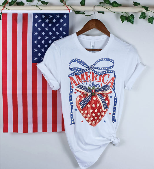 America Vibes Strawberry White Unisex Graphic Tee