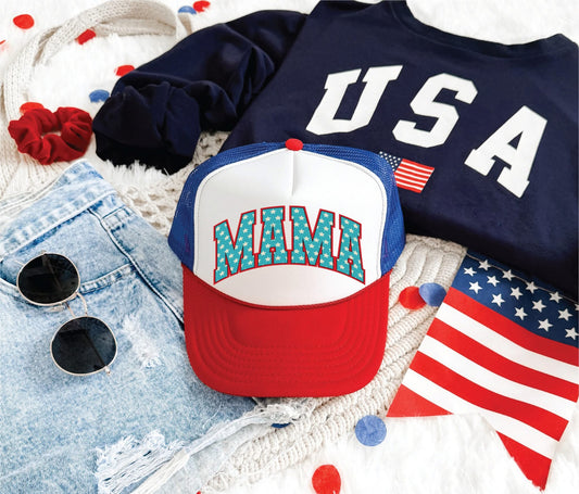 Mama USA Stars Red White and Blue unisex Foam Trucker Hat
