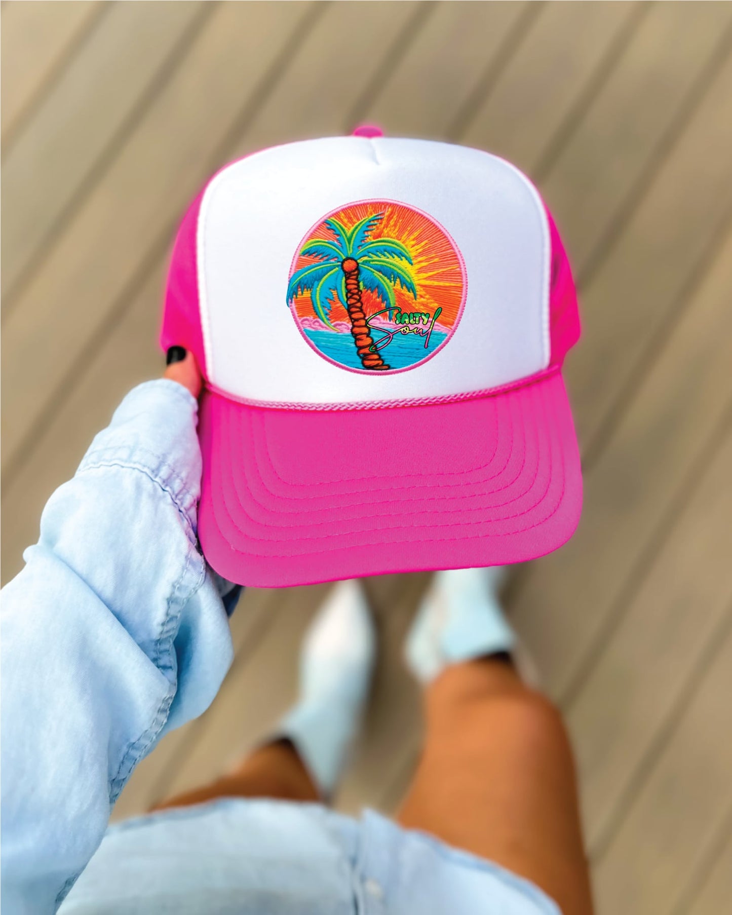 Salty Soul Hot Pink & White Unisex Foam Trucker Hat