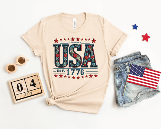 USA Faux Embroidery Unisex Graphic Tee