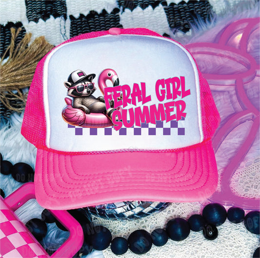 Feral Girl Summer Neon Pink & White Unisex Foam Trucker Hat