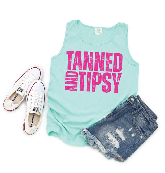 Tanned and Tipsy - Unisex Comfort Color Graphic Tank