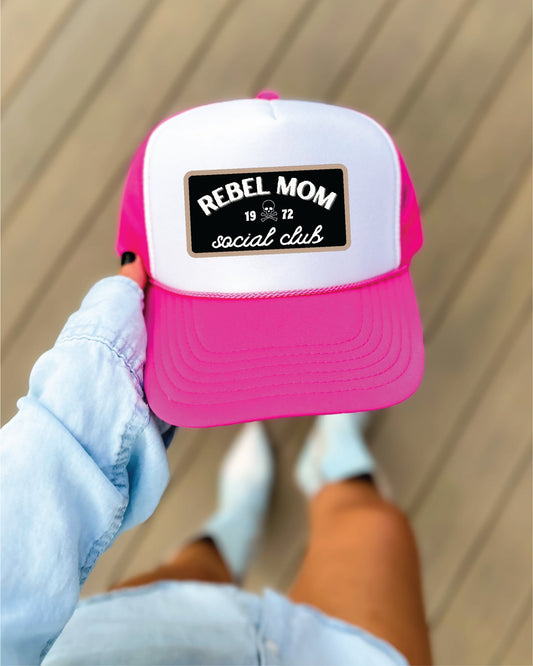 Rebel Mom Hot Pink & White Unisex Foam Trucker Hat