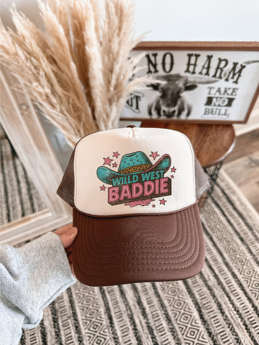 Wild West Baddie Unisex Brown & Tan Unisex Foam Trucker Hat