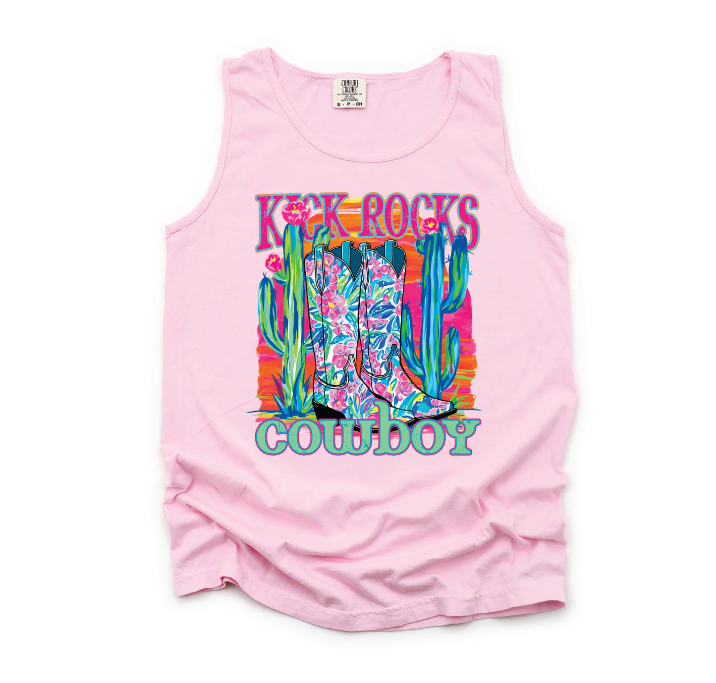 Kick Rocks Cowboy- Blossom Unisex Comfort Color Graphic Tank Top