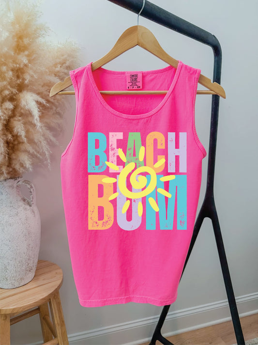 Beach Bum Neon Pink Comfort Color Unisex Graphic Tank Top