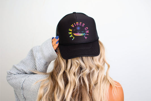 Lake Vibes Only Black Unisex Foam Trucker Hat