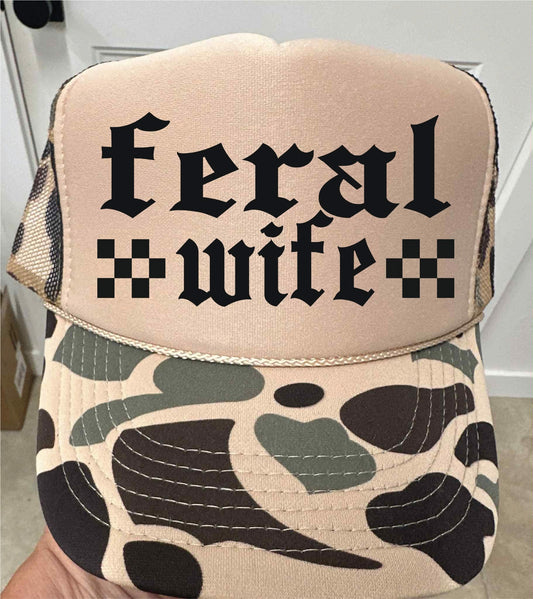 Feral Wife Camo and Tan Unisex Foam Trucker Hat