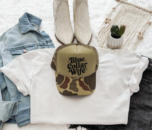 Blue Collar Wife Camo and Olive Unisex Foam Trucker Hat