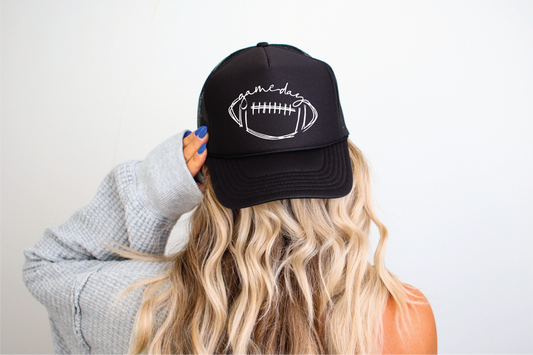 Game Day Football Sketch- Black Unisex Foam Trucker Hat