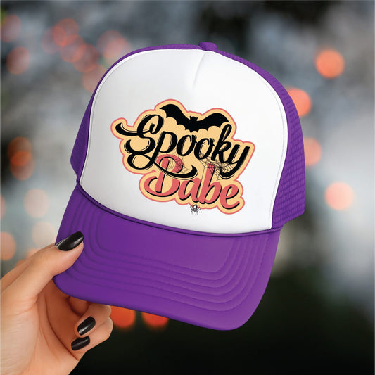 Spooky Babe- Purple & White Unisex Foam Trucker Hat