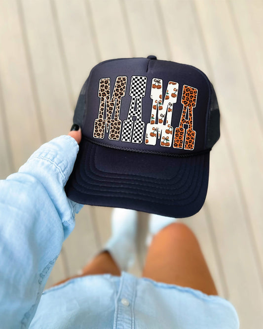 Mama Fall Pattern Letters- Black Unisex Foam Trucker Hat