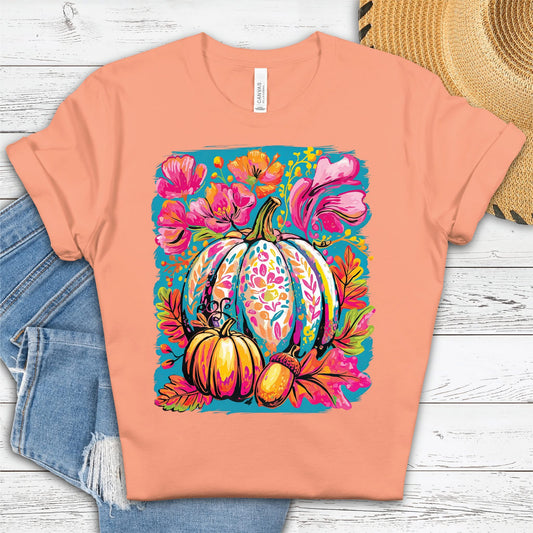 Colorful Floral Pumpkin- Sunset Bella Canvas Unisex Graphic Tee