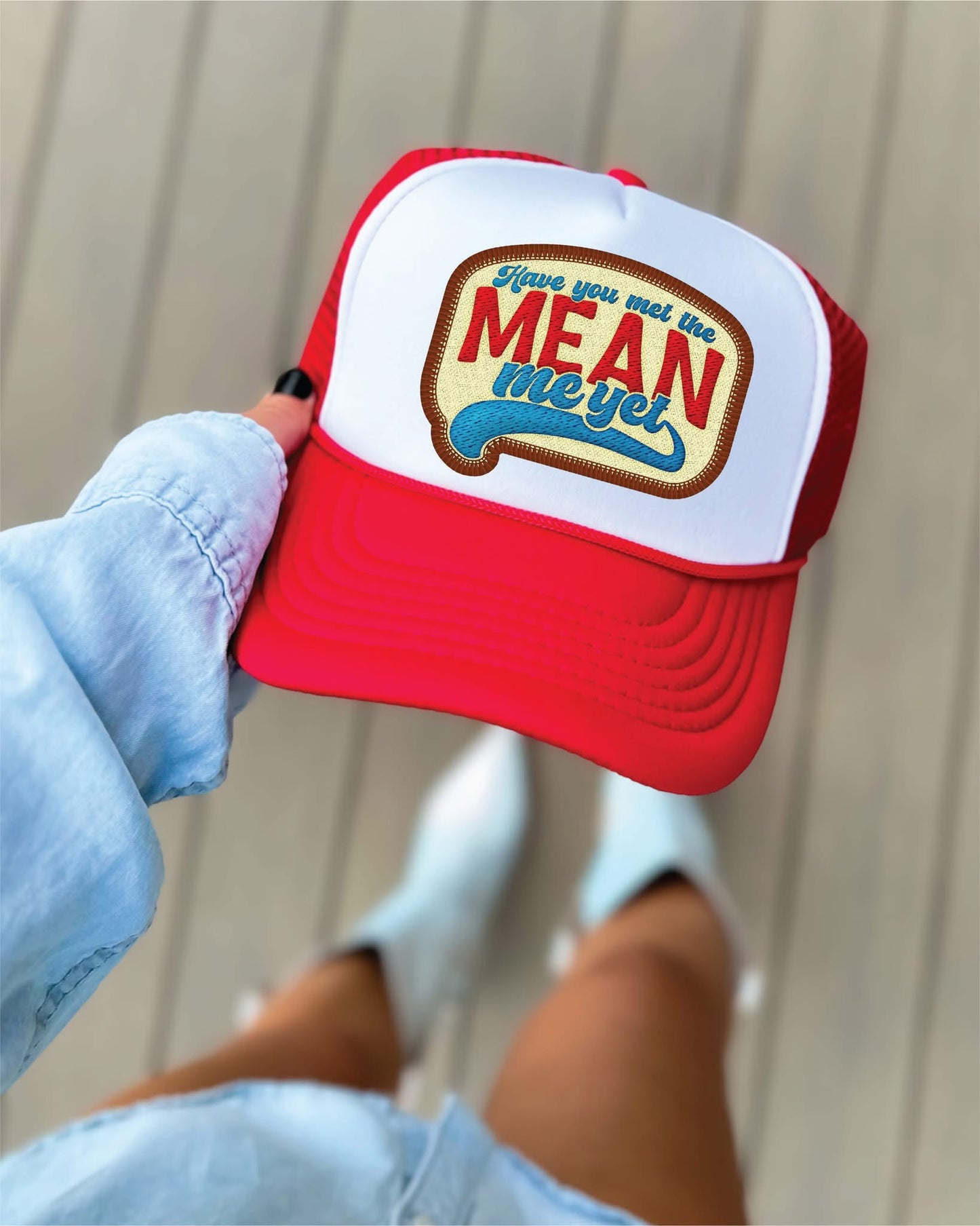 Have You Met The Mean Me-Red and White Unisex Foam Trucker Hat