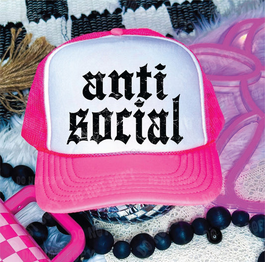 Anti Social -Neon Pink and White Unisex Foam Trucker Hat