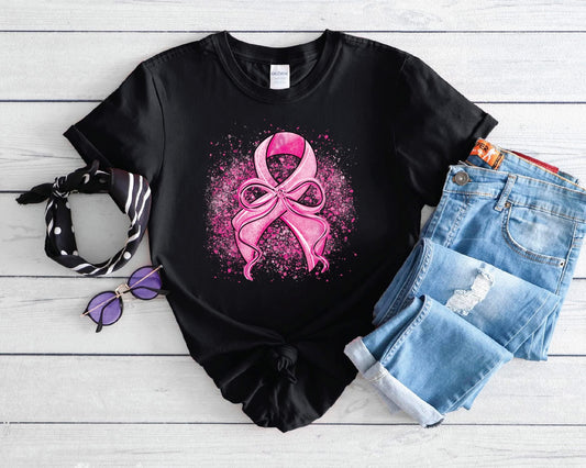 Breast Cancer Ribbon-  Black Comfort Color Unisex Graphic Tee