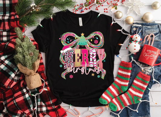 Merry Christmas Bow - Comfort Color Unisex Graphic T-Shirt