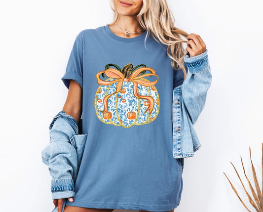 Blue Floral Pumpkin- Comfort Color Unisex Graphic Tee